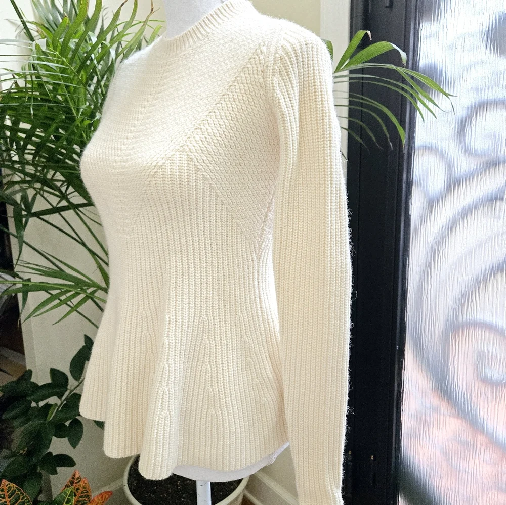 White - Cream Peplum Knit Crew Neck Sweater Ann Taylor NWOT - Picture 7 of 9